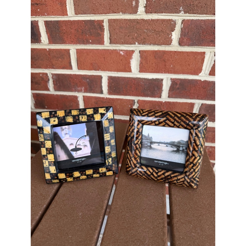 Renderings 3x3 Square Picture Frame Set Checkered & Woven Resin Finish Tabletop